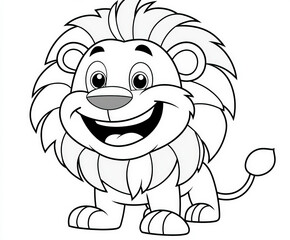 Fototapeta premium A friendly lion with a big mane , coloring page for kids