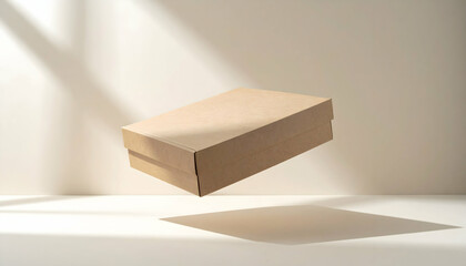 Floating Brown Cardboard Box on White Background