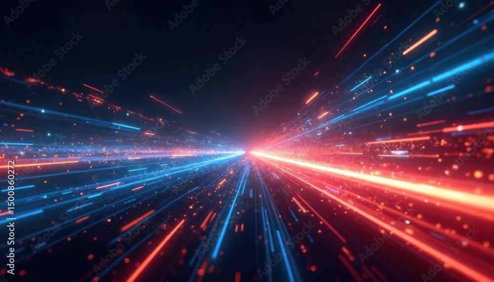 Poster ai-generated illustration energy light lines flowing at warp speed. high tech, futuristic design wit