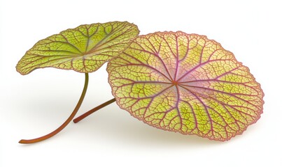 Two vibrant leaves, isolated on white, botanical illustration, for nature publications