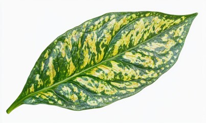 Variegated leaf, isolated, studio shot, white background, botanical illustration