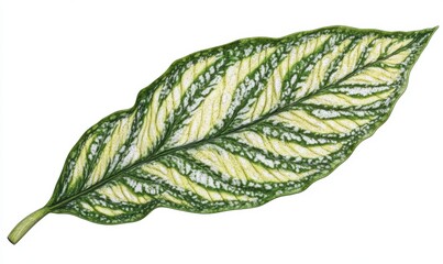 Variegated leaf, isolated, white background, nature, botanical illustration, for design