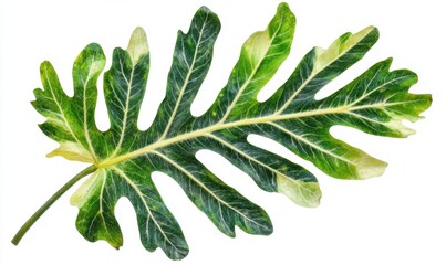 Variegated leaf, tropical plant, isolated, white background, botanical illustration, design element