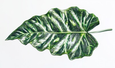 Variegated leaf, studio shot, white background, botanical illustration, nature design