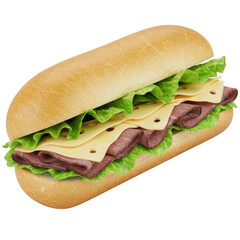 Appetizing roast beef and swiss cheese sub sandwich