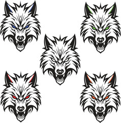 Wolf Head Vectors - Set of Colorful Tribal Wolf Head Vector Designs for Tattoo and Logo Use