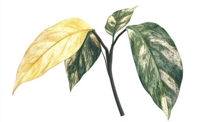 Variegated plant cutting, studio shot, white background, home decor