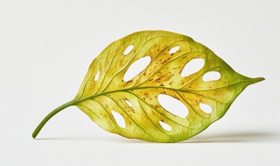 Yellow leaf, studio shot, white background, plant decay