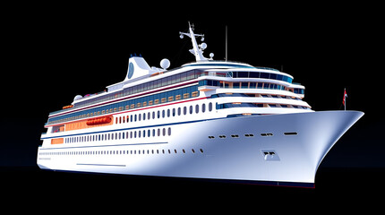 Obraz premium Vector Illustration of White Luxury Cruise Ship on Isolated Dark Background, Generative AI