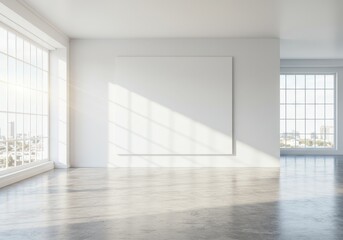 Photo Of Empty Interior Room With Bright Sunlight Windows and White Walls