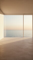 Obraz premium Photo of Empty Interior Room With Sea View and Window Sunlight Horizon