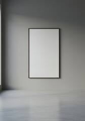 Photo of Empty White Poster In Frame on Grey Wall with Concrete Floor