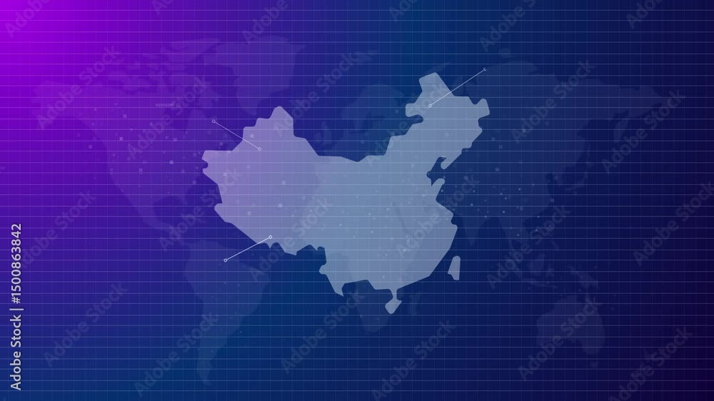 Poster china animated map futuristic chinese country shape connected global map with blue gradient backgrou