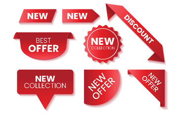 Set of Red Sale Tags, Stickers, and Badges for Promotion