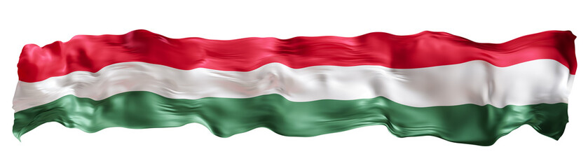 Obraz premium Stylized flag of Hungary waving in the wind on transparent background. Footer, header or divider. Cut out wide, panoramic element. Banner for patriotic themes or national event promotions. 3D.