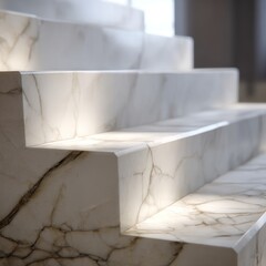 Marble Stairs Close-up of gleaming marble steps with subtle lighting highlighting intricate veining patterns