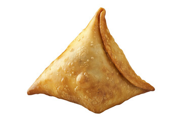 Fototapeta premium Golden brown crispy samosas isolated on white transparent background, traditional Indian snack concept with fried texture