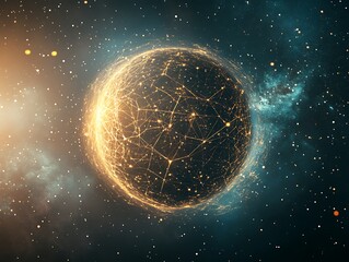 A visualized quantum sphere showing a translucent entanglement web.