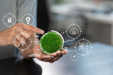 Sustainable development with renewable energy solutions, ecology concept, green business.