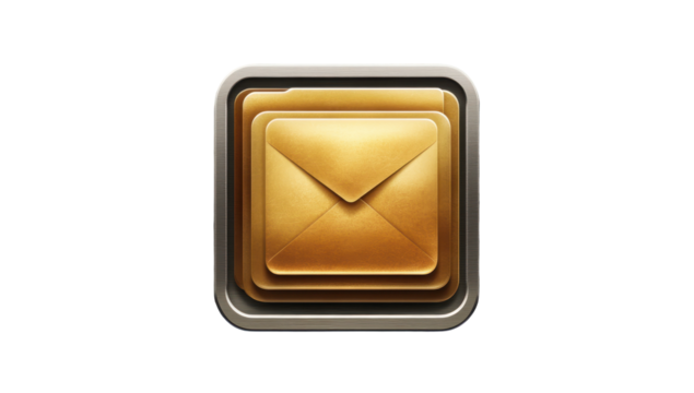 Square icon, metallic gold envelope, folder