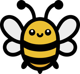 Obraz premium A simple and delightful cartoon bee vector with a bright yellow body, black stripes, and rounded wings in a clean, flat style.
