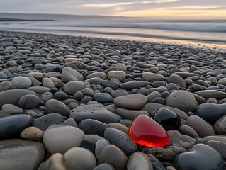 Obraz premium A Natural Macro with Clarity of a Transparent Droplet on a Smooth Pebble's Surface, Reflecting the Sky Above