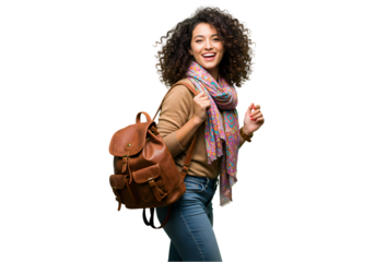 Happy Student Girl with Backpack  College University Education isolated on transparent background