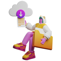 Woman Downloading Files from the Cloud