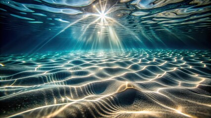 Sunbeams Illuminate Undulating Ocean Floor Sand Patterns, Creating A Serene Underwater Seascape