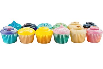 A variety of cupcakes with colorful frosting.