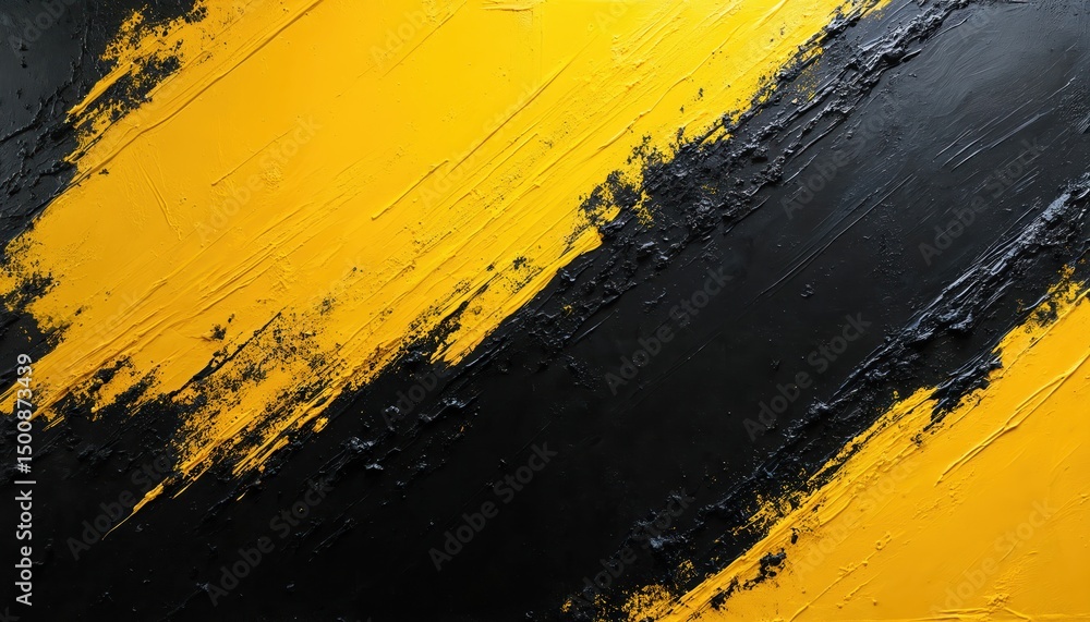 Poster abstract impasto painting in black and yellow colors. bold, textured brushstrokes on canvas create d