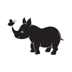 A black and white vector illustration of a wild rhino silhouette