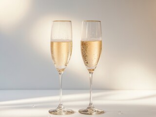 Two Elegant Champagne Flutes Filled with Sparkling Wine in a Soft, Dreamy Light