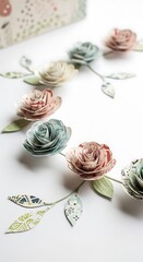 Paper flower roses craft handmade floral decoration scrapbooking diy design art pastel aesthetic bloom