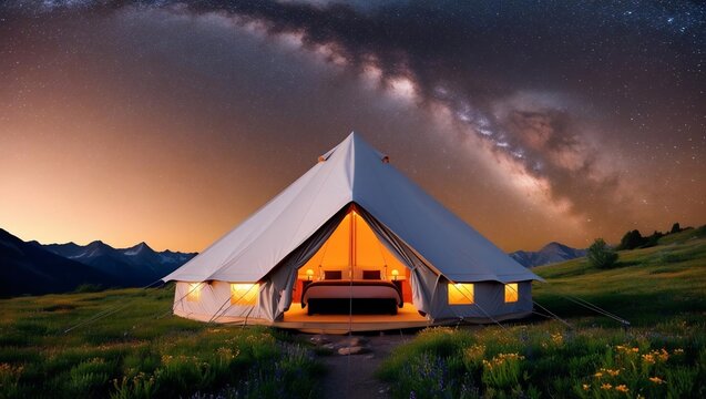 Stargazing Getaway: Luxurious Tent Under a Dazzling Milky Way Canvas