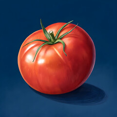 Side view of a ripe tomato placed on a rich dark background.