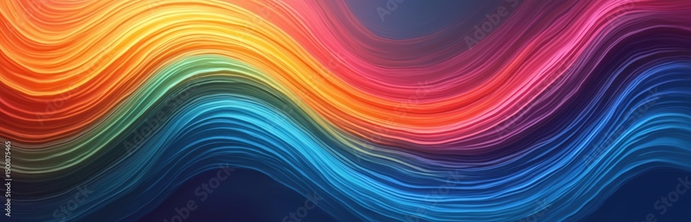 Poster Abstract colorful background with vibrant lines. Multicolored wave pattern design. Modern digital illustration, dynamic flowing lines. Colorful swirl visual graphic. Ideal for wallpaper or web design.