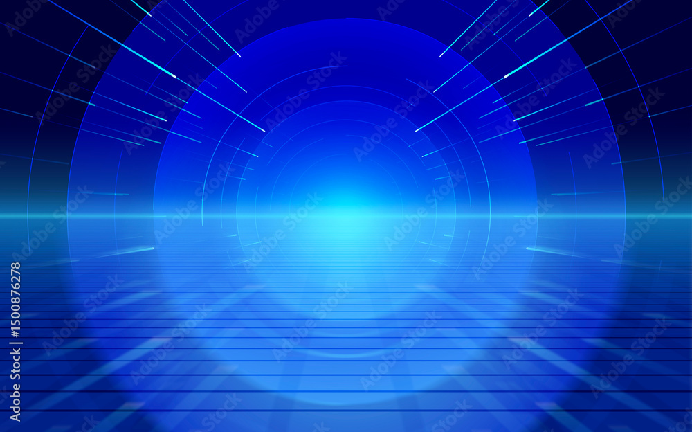 Poster the blue extended tunnel has a spatial and technological background