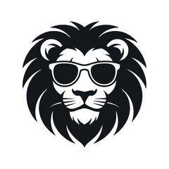 Cool Lion Head Wearing Sunglasses Stylish Black and White Vector Illustration on white background