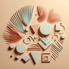 image, illustration, vector, 3d render of a set of different shapes, abstract floral background, seamless tile pattern, cross on the wall, abstract vector background, set of green leaves, set of seash