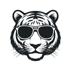 Cool Tiger Head Wearing Sunglasses Vector Illustration Black and White