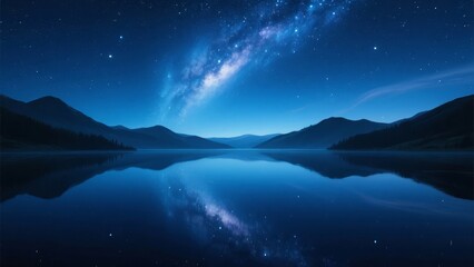 Starry Night Sky Over a Serene Lake with Mountain Range