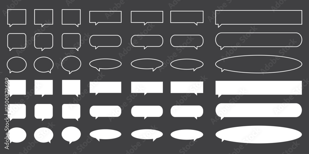 Poster speech bubble shape blank set. simple flat design. text box and message icon collection on a white b