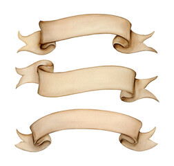 Set of watercolor banners and ribbons isolated on a white background