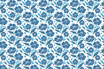 artistic blue floral line design, seamless cotton flower drawing, surface pattern for home fabric, wall art and wrapping

