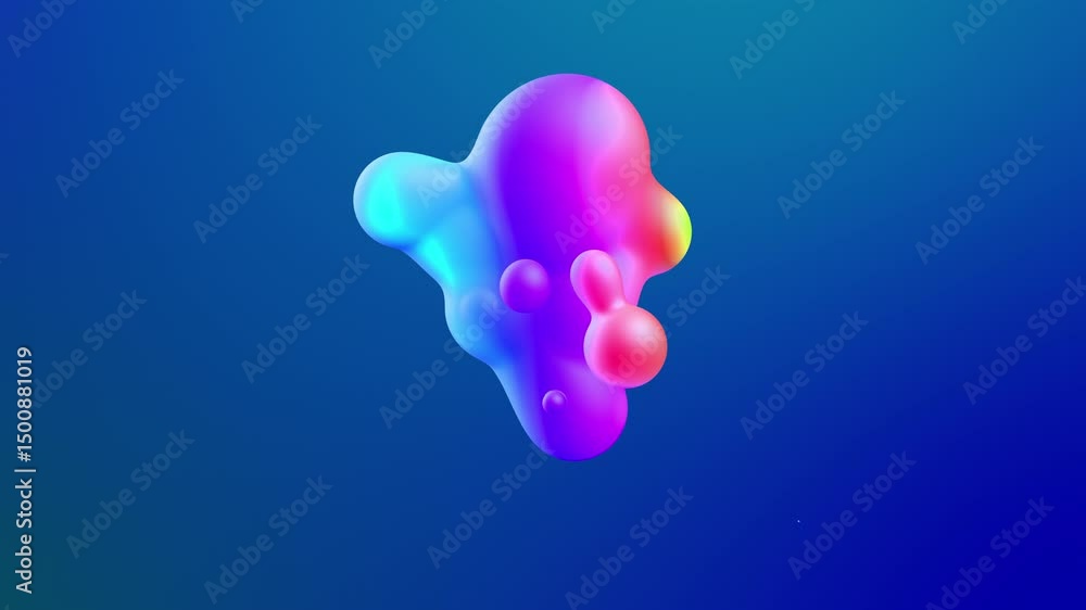 Aufkleber wax drops in motion: 3d rainbow spheres merge like melting wax. 3d render seamless loop liquid anima