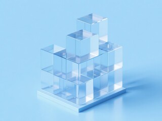 Obraz premium Stack of Transparent Cubes on a Blue Background