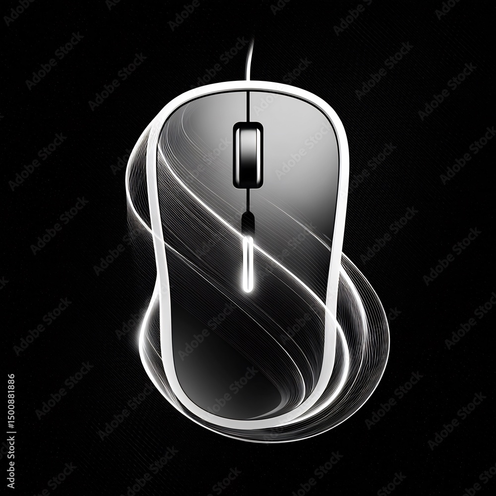 Poster illuminated computer mouse with abstract light trails