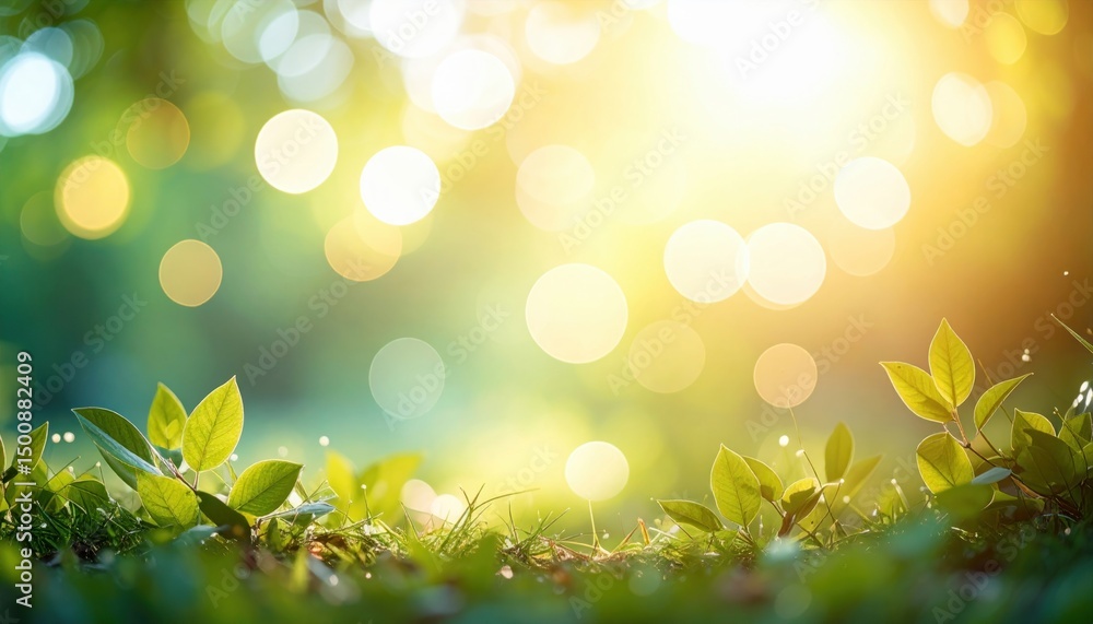 Aufkleber Sunlight streams through trees creating a bokeh effect in sp foliage.