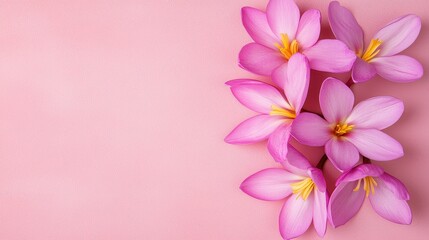 Delicate Purple Freesia Flowers on Soft Pink Background